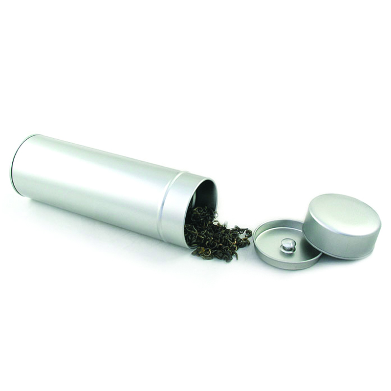 silver round tea tin with inner lid 